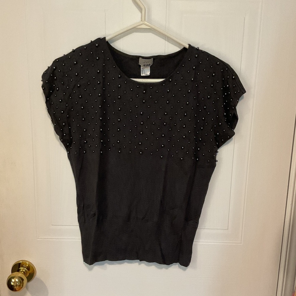 H&M Studded Sweater Womens Small Grey Excellent Silk Blend Cap Sleeve Knit Top